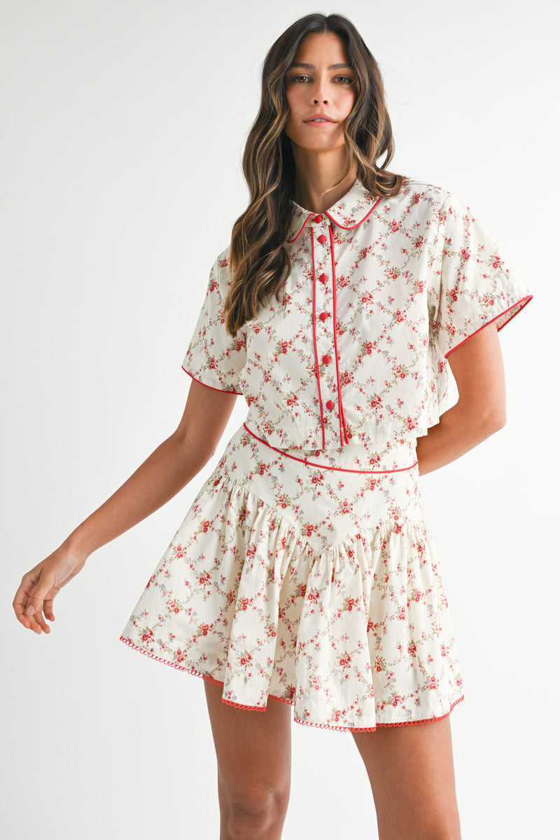 DAFNE SHORT SLEEVE SHIRT SKIRT SET