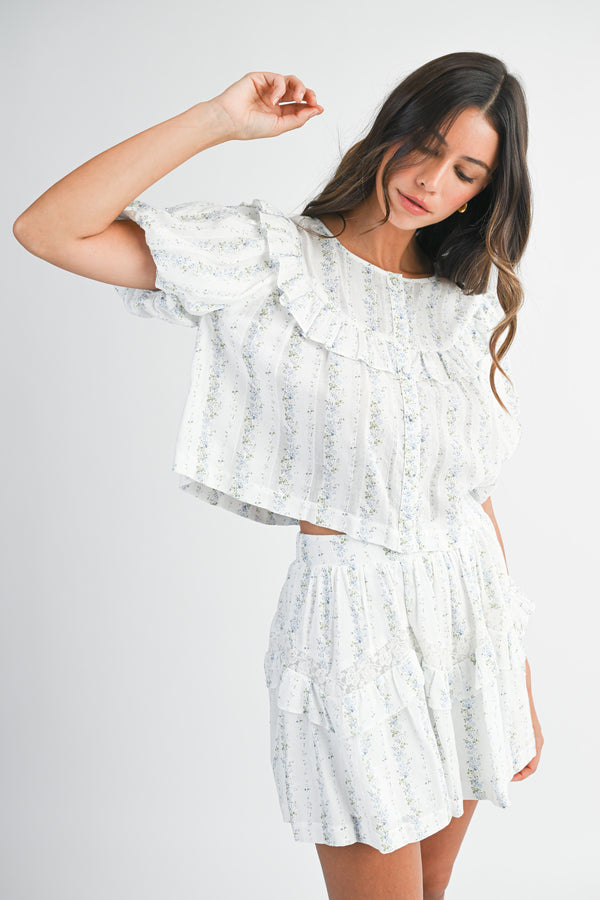 DIONNE LACE RUFFLE TOP SKIRT SET