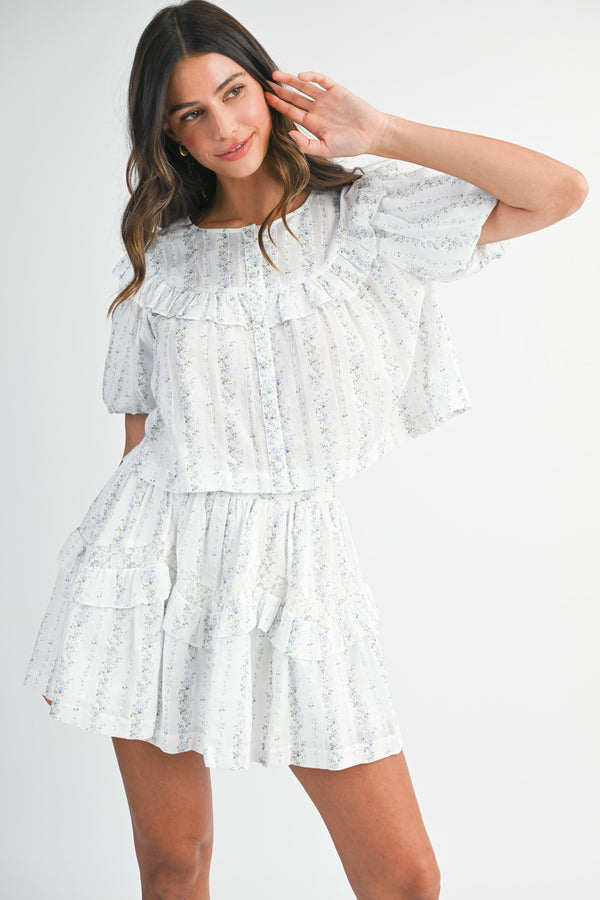 DIONNE LACE RUFFLE TOP SKIRT SET