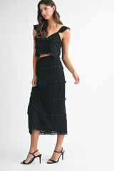 ZIA CHIFFONE TOP AND MIDI SKIRT SET