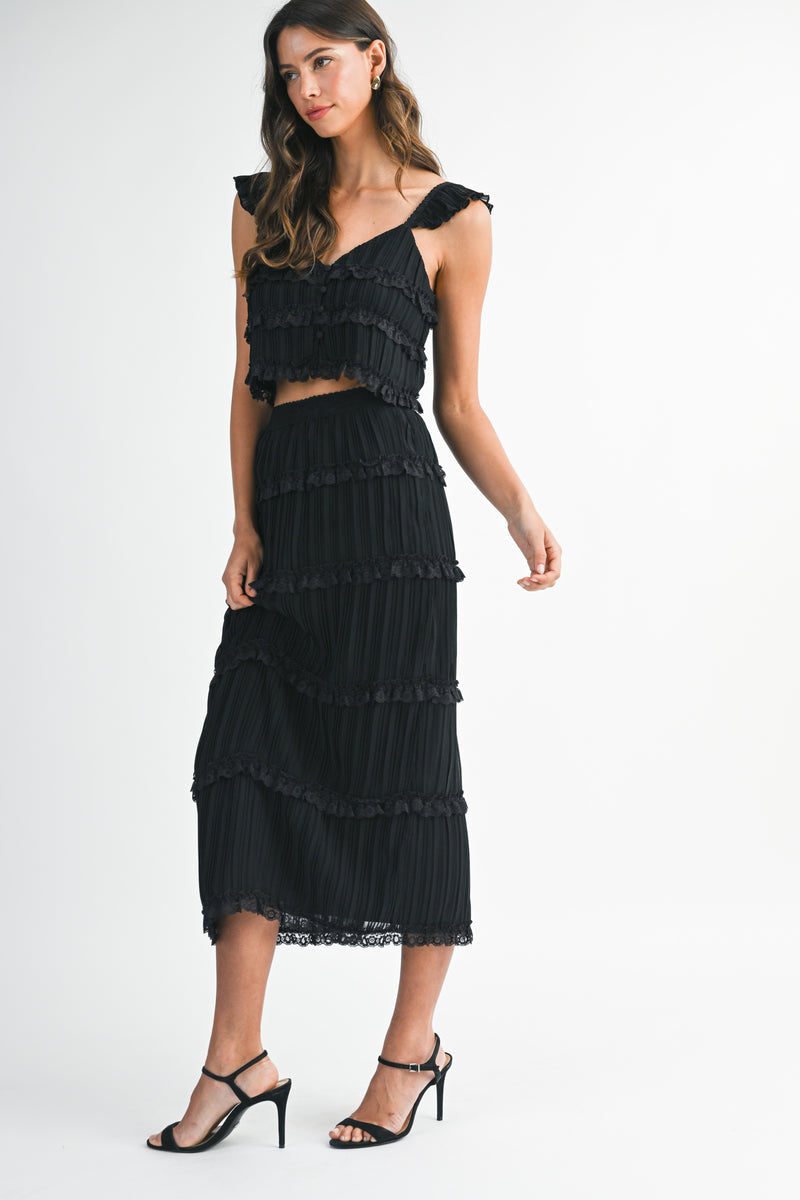 ZIA CHIFFONE TOP AND MIDI SKIRT SET