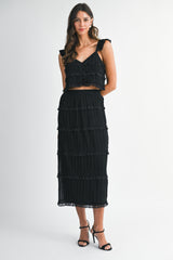 ZIA CHIFFONE TOP AND MIDI SKIRT SET