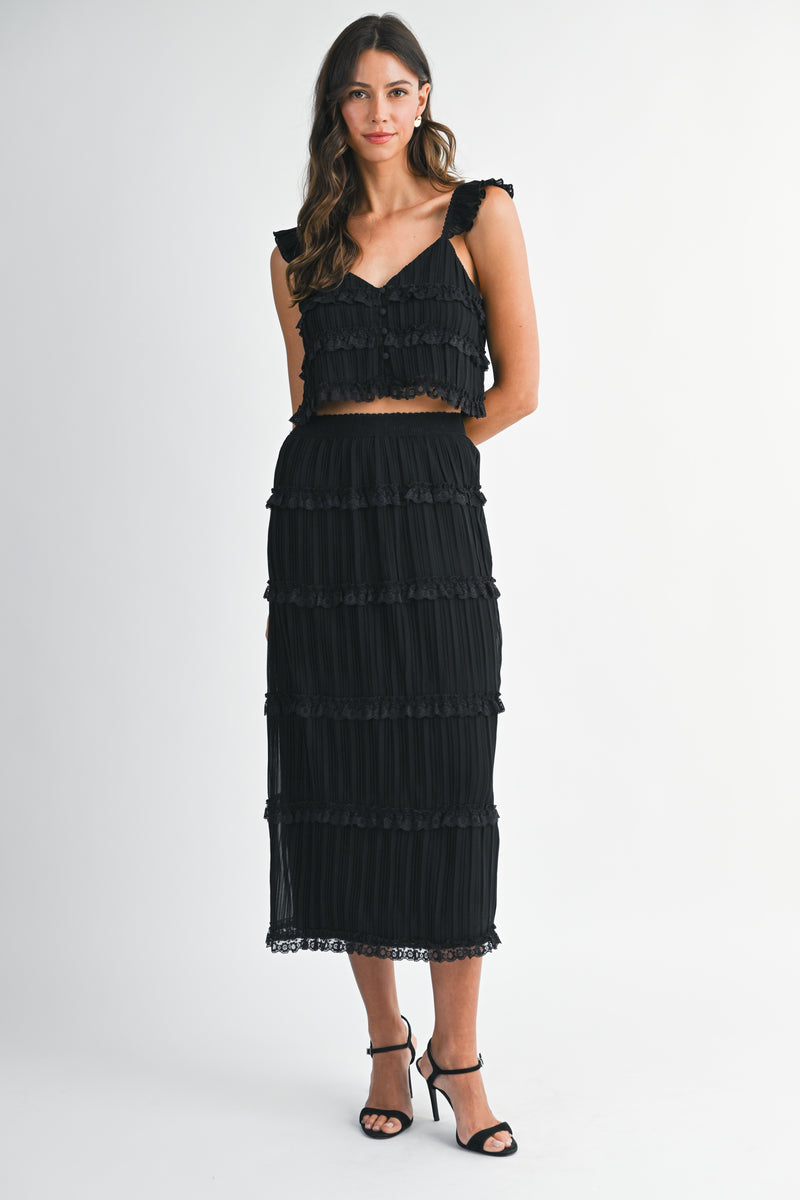 ZIA CHIFFONE TOP AND MIDI SKIRT SET