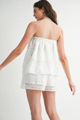 JANE LACE STRAPLESS TUNIC TOP AND SHORTS SET
