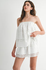 JANE LACE STRAPLESS TUNIC TOP AND SHORTS SET