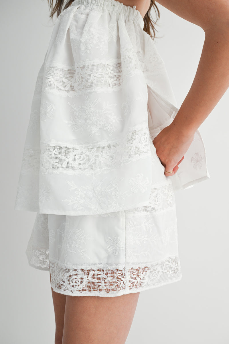 JANE LACE STRAPLESS TUNIC TOP AND SHORTS SET