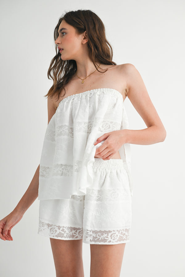 JANE LACE STRAPLESS TUNIC TOP AND SHORTS SET