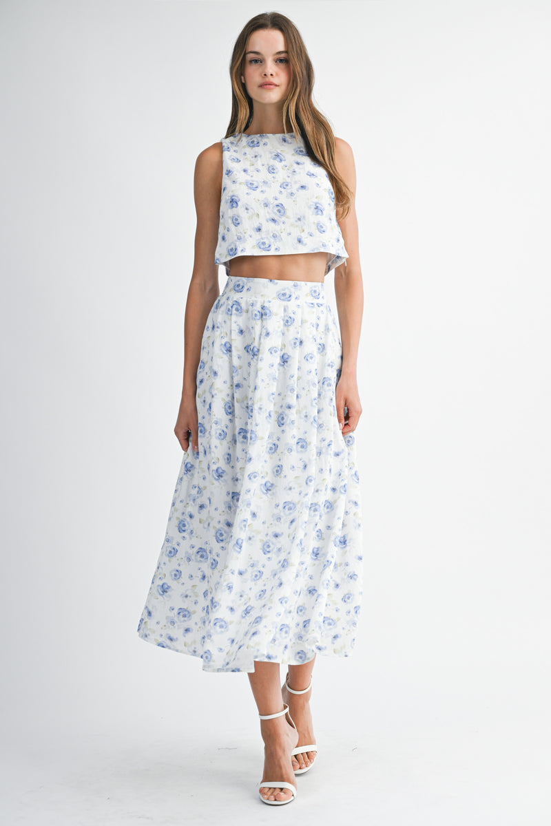 HILMA BACK TIE TOP AND MIDI SKIRT SET