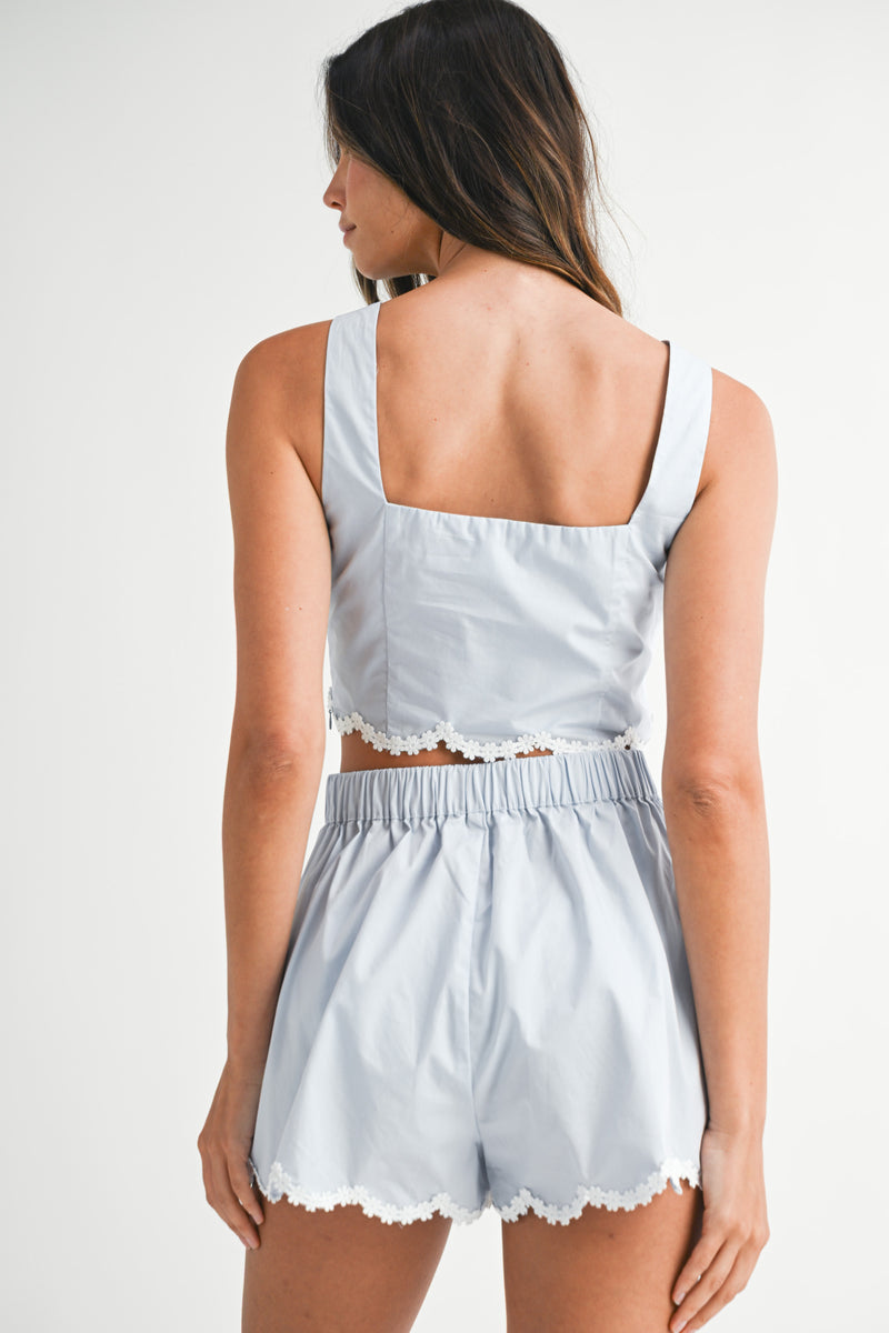NASTIA SCALLOP LACE DETAIL TOP AND SHORTS SET