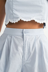 NASTIA SCALLOP LACE DETAIL TOP AND SHORTS SET
