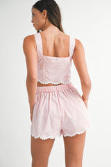 NASTIA SCALLOP LACE DETAIL TOP AND SHORTS SET