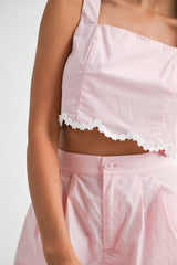 NASTIA SCALLOP LACE DETAIL TOP AND SHORTS SET