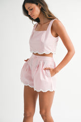 NASTIA SCALLOP LACE DETAIL TOP AND SHORTS SET