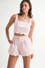 NASTIA SCALLOP LACE DETAIL TOP AND SHORTS SET