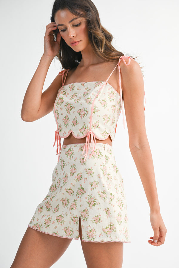 DEBINHA SCALLOPED HEM CROP TOP AND SKIRT SET