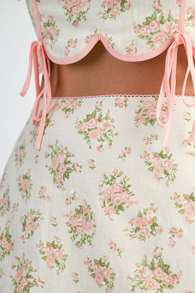 DEBINHA SCALLOPED HEM CROP TOP AND SKIRT SET