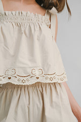 LAURYN EYELET BORDER TIE SHOULDER TOP AND SHORTS SET
