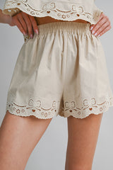 LAURYN EYELET BORDER TIE SHOULDER TOP AND SHORTS SET