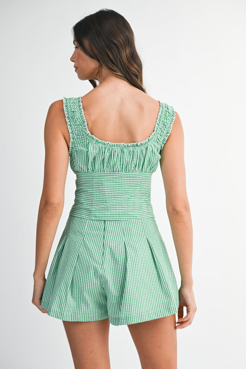 ROSIE GINGHEM PLAID RUCHED TOP AND SHORTS SET