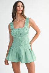 ROSIE GINGHEM PLAID RUCHED TOP AND SHORTS SET