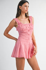 ROSIE GINGHEM PLAID RUCHED TOP AND SHORTS SET