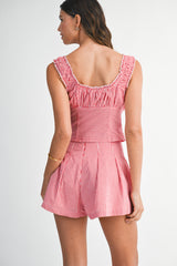 ROSIE GINGHEM PLAID RUCHED TOP AND SHORTS SET