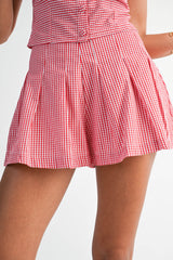 ROSIE GINGHEM PLAID RUCHED TOP AND SHORTS SET