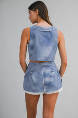 HALO PLAID SLEEVELESS COLLAR TOP AND SKORT SET
