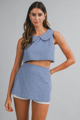 HALO PLAID SLEEVELESS COLLAR TOP AND SKORT SET