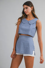 HALO PLAID SLEEVELESS COLLAR TOP AND SKORT SET