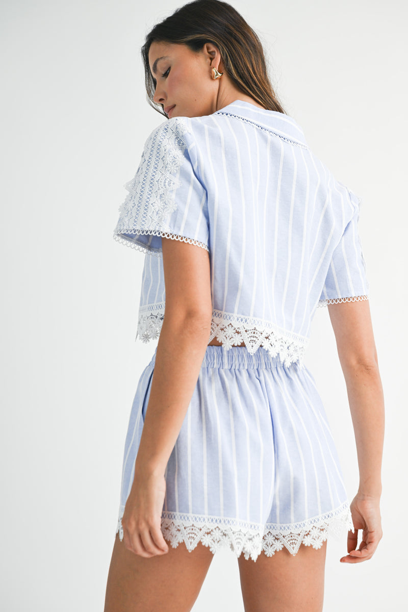 EVE STRIPED CROP SHIRT TOP AND SHORT SET