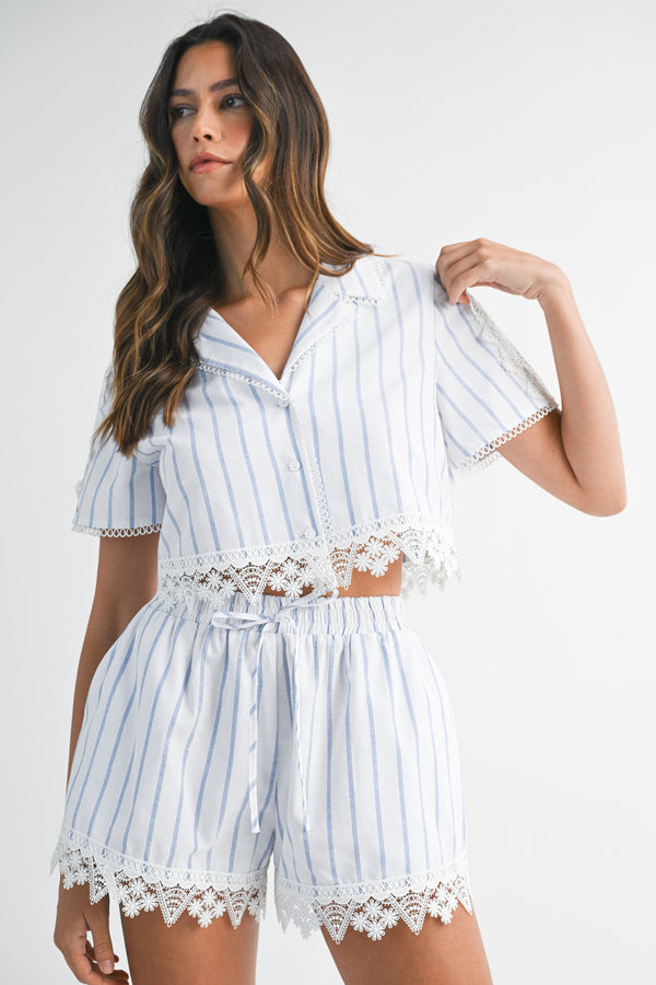 EVE STRIPED CROP SHIRT TOP AND SHORT SET