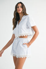 EVE STRIPED CROP SHIRT TOP AND SHORT SET