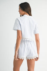 EVE STRIPED CROP SHIRT TOP AND SHORT SET
