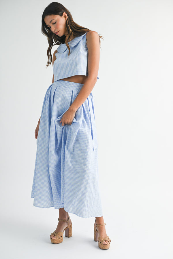 LAYLA SLEEVELESS COLLAR TOP AND SKIRT SET