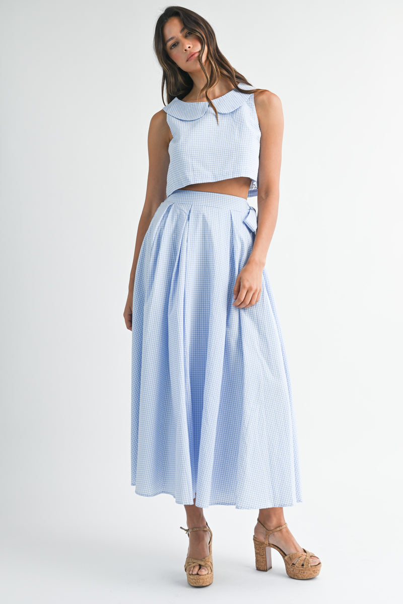 LAYLA SLEEVELESS COLLAR TOP AND SKIRT SET