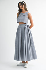 LAYLA SLEEVELESS COLLAR TOP AND SKIRT SET