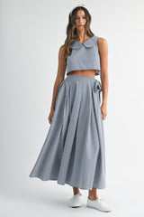 LAYLA SLEEVELESS COLLAR TOP AND SKIRT SET