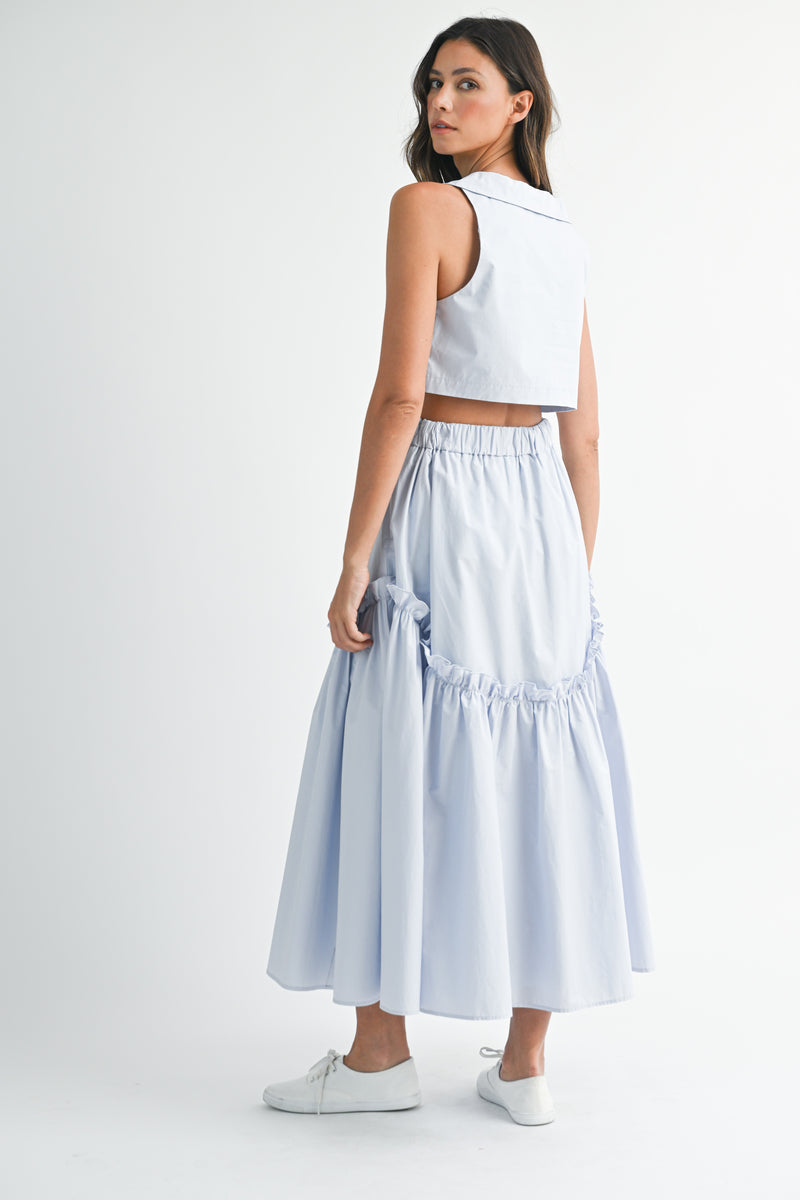 SKYLA SLEEVELESS COLLAR TOP AND SKIRT SET