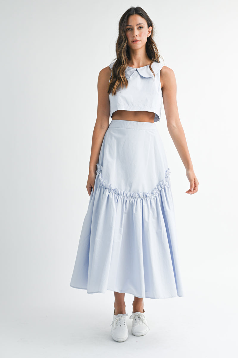 SKYLA SLEEVELESS COLLAR TOP AND SKIRT SET