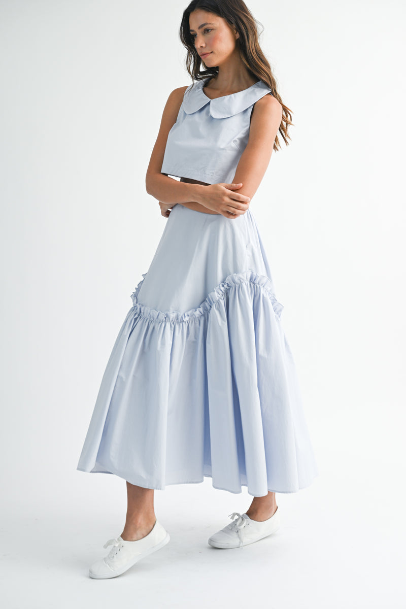 SKYLA SLEEVELESS COLLAR TOP AND SKIRT SET