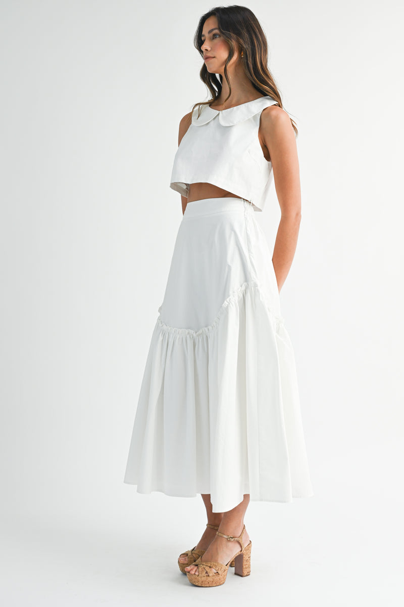 SKYLA SLEEVELESS COLLAR TOP AND SKIRT SET