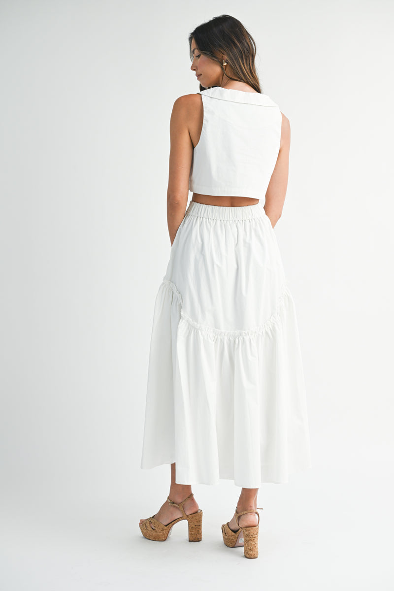 SKYLA SLEEVELESS COLLAR TOP AND SKIRT SET