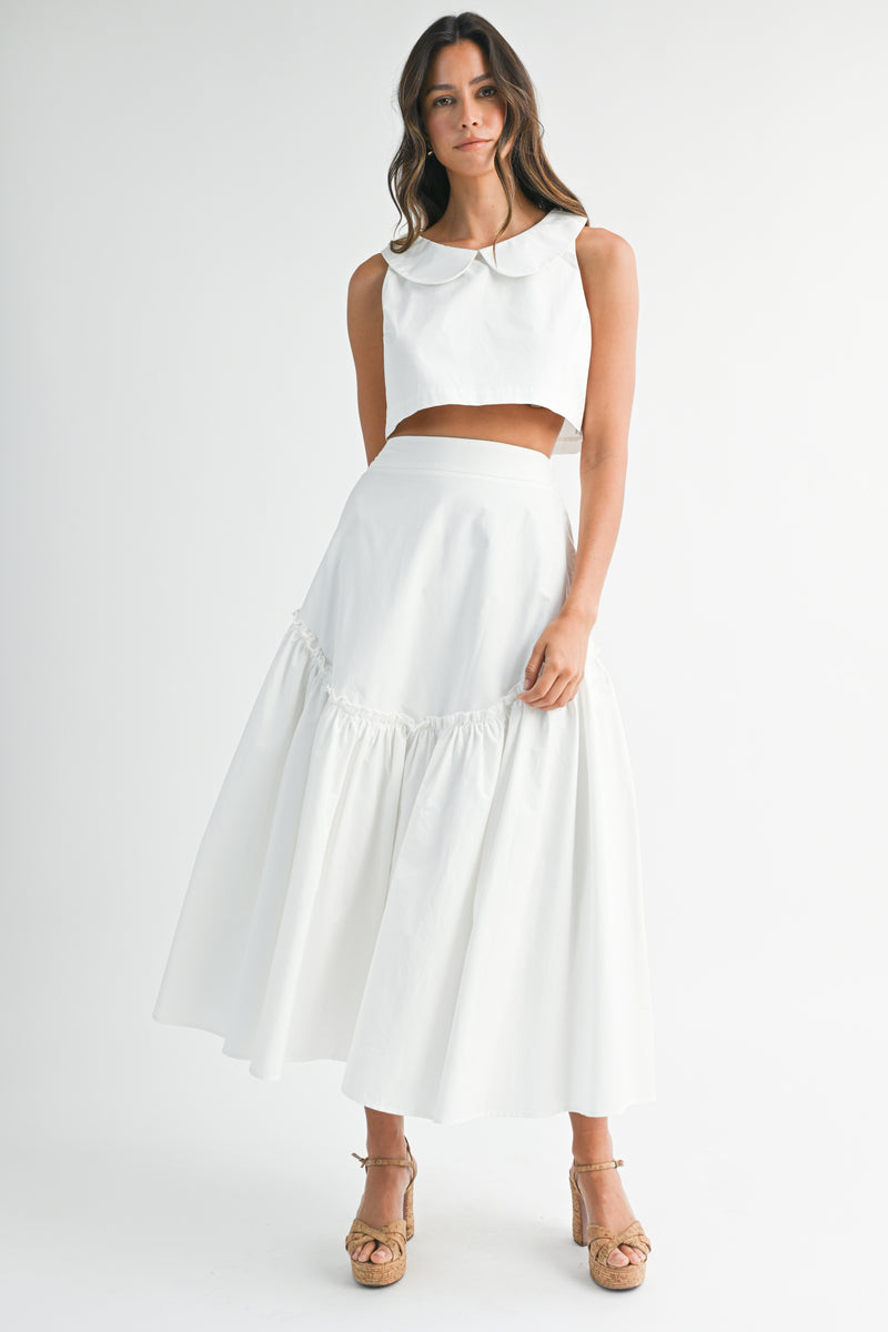 SKYLA SLEEVELESS COLLAR TOP AND SKIRT SET