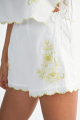 IBEN SCARF EMBROIDERED CROP SHORTS SET