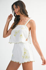 IBEN SCARF EMBROIDERED CROP SHORTS SET
