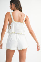 IBEN SCARF EMBROIDERED CROP SHORTS SET