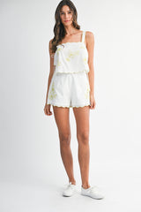 IBEN SCARF EMBROIDERED CROP SHORTS SET