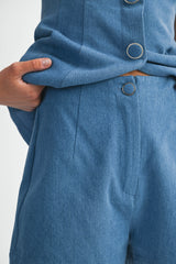 BLAIRE SQUARE NECK VEST AND SHORTS DENIM SET