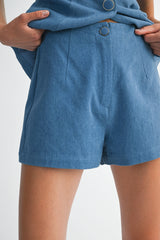 BLAIRE SQUARE NECK VEST AND SHORTS DENIM SET